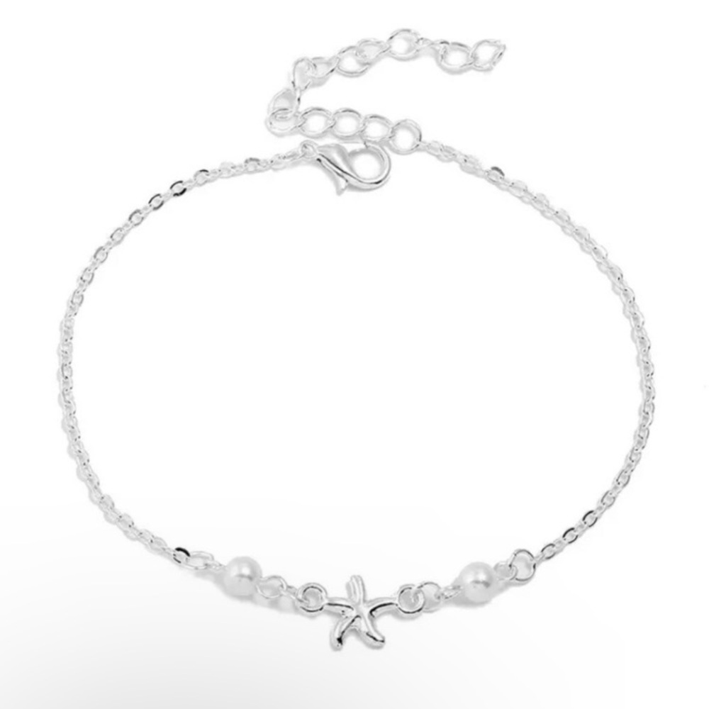 💜10/$25💜NEW Starfish Charm Pearled Chain Bohemian Anklet - Picture 6 of 9